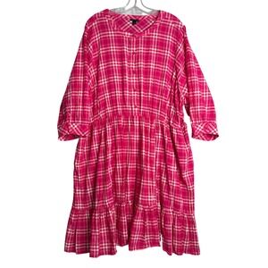 Torrid Mini Voile Mandarin Collar Dress Womens Plus Size 4X Pink Plaid Preppy